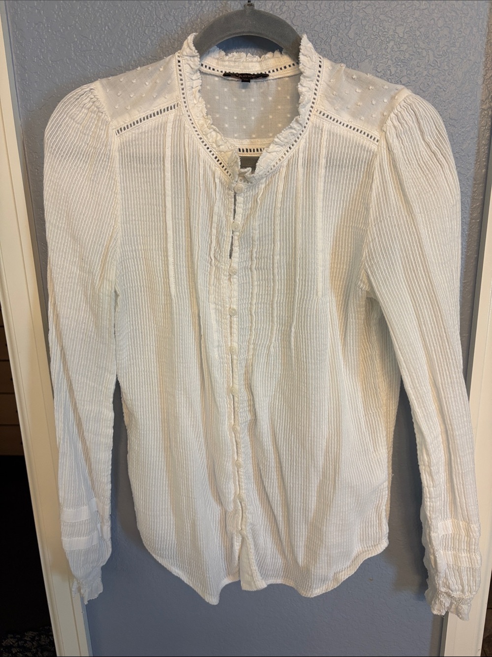 Quince Women’s long sleeve organic cotton button down, ruffle collar